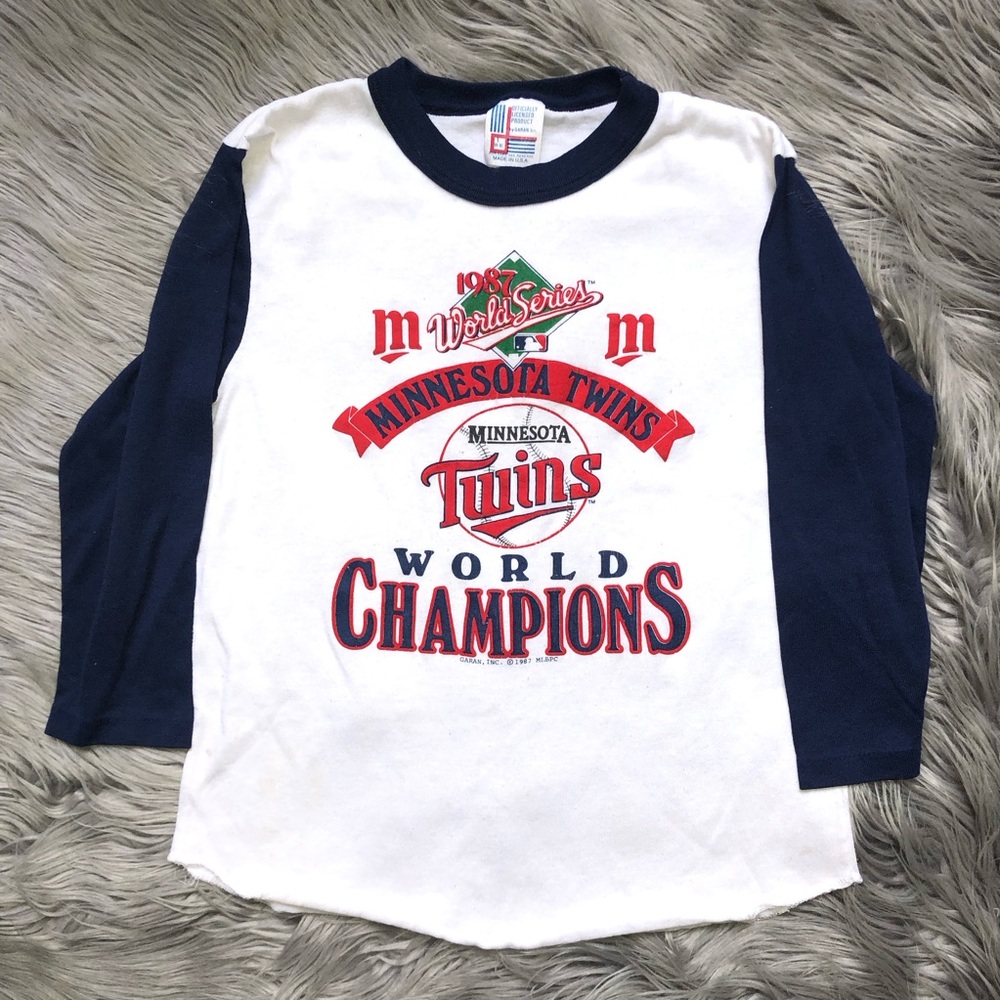 True Vintage 1987 World Series Minnesota Twins Youth 3/4-Sleeve Retro Raglan